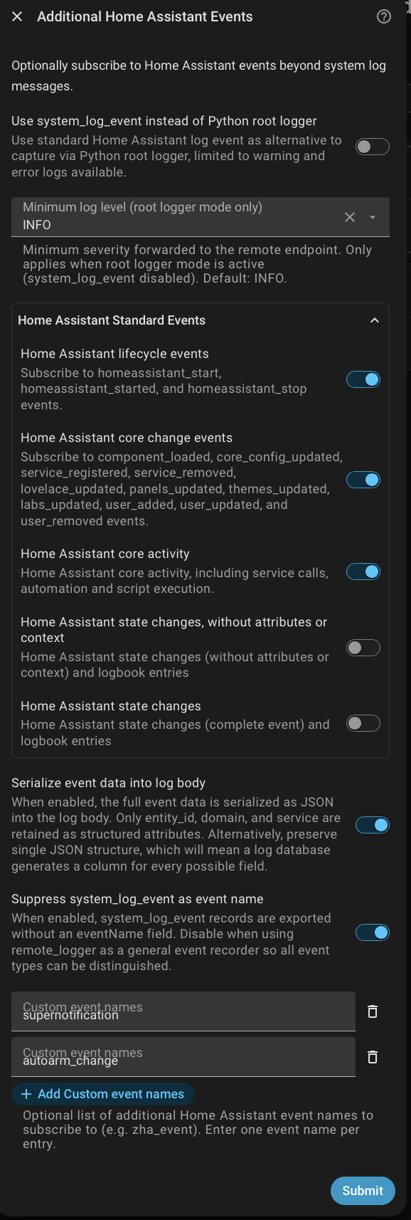 Additional Events Configuration