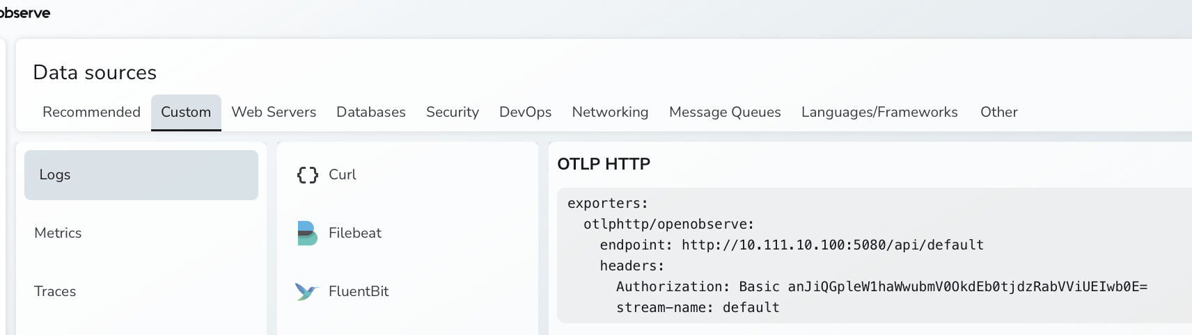 OpenObserve OTLP Configuration